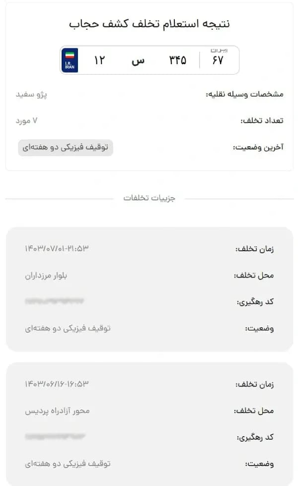 نمونه پیامک استعلام کشف حجاب