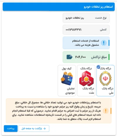 پرداخت ریز تخلفات